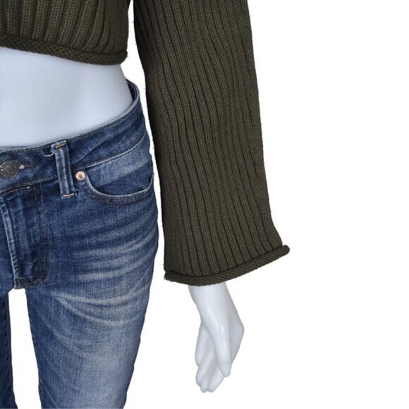 NWT Zara Ribbed Knit Cropped Sweater Turtleneck Khaki Green Size Small - Picture 8 of 16